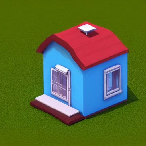 Image similar to small cute mobile game house, 1 0 0 mm, 3 d render, isometric, diorama, blue background,