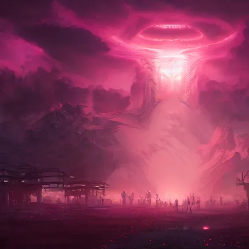 Image similar to a pink apocalypse, made by Stanley Artgerm Lau, WLOP, Rossdraws, ArtStation, CGSociety, concept art, cgsociety, octane render, trending on artstation, artstationHD, artstationHQ, unreal engine, 4k, 8k,