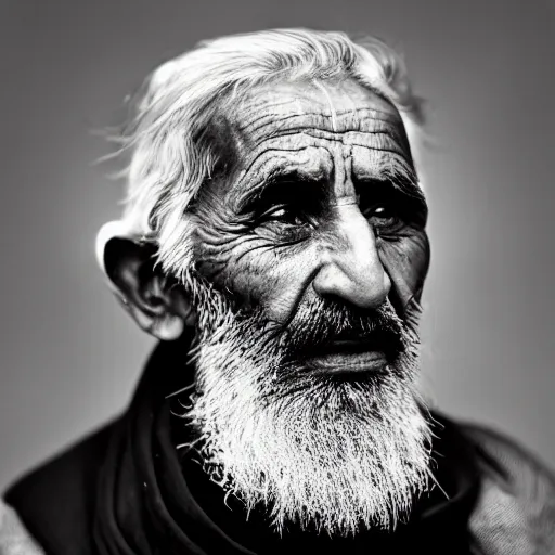 Image similar to black and white photo, portrait of 80 year old afghan man by richard avedon, realistic, Leica, medium format, cinematic lighting, parallax, high resolution,