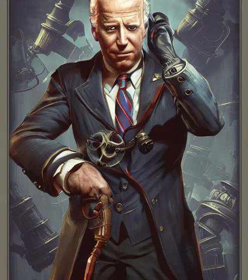 Image similar to joe biden cosplaying bioshock, by artgerm, by greg rutkowski, bioshock screenshot, steampunk, patriot