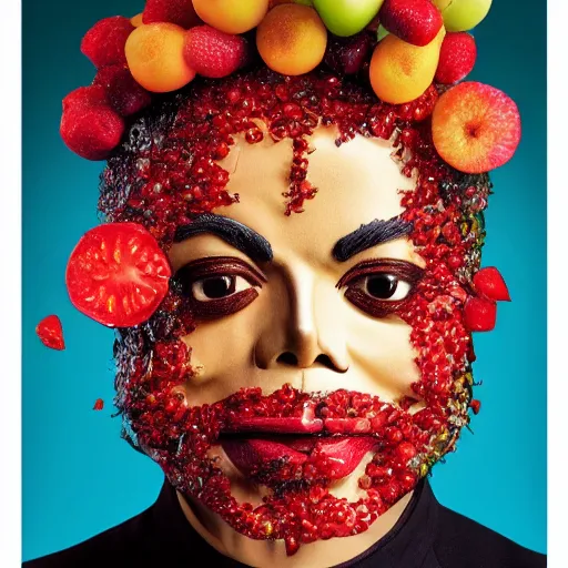 Prompt: michael jackson but his face is made out of fruit. food magazine photo, 8 k