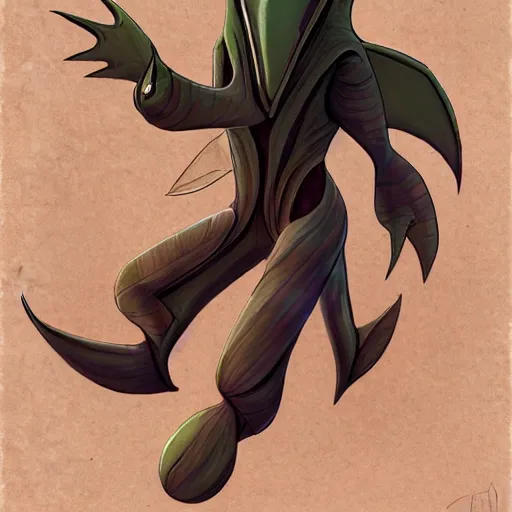 Image similar to design for a character with a manta ray head and arms attached by the back like a large blanket, alien, mutant, peaceful, art by tim shafer from his work on psychonauts by double fine, in collaboration with vivienne medrano, pencil sketches, professional art