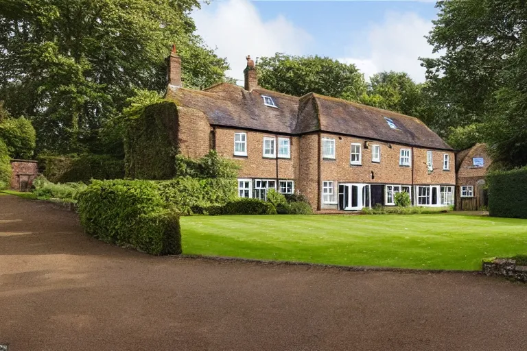 Image similar to an estate agent listing photo, external view of a 5 bedroom detached countryside house in the UK, by Paul Lehr