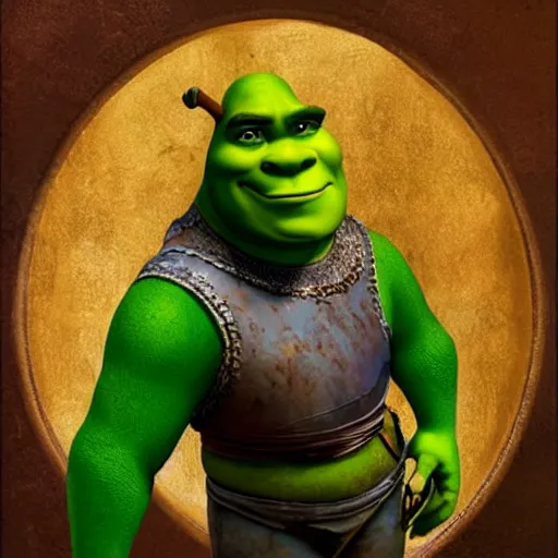 Image similar to shrek from shrek with long lush golden hair attractive muscular stylish knight in shining golden armor with long lush golden hair a strong jaw and attractive green eyes shrek is riding on top of a red dragon, fantasy art, hyper detailed, extremely complex, hyper realistic, similar to the mona lisa, art by leonardo devinci