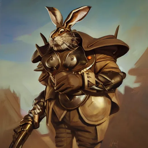 Image similar to greg manchess portrait painting of armored march hare from alice in wonderland as overwatch character, medium shot, asymmetrical, profile picture, organic painting, sunny day, matte painting, bold shapes, hard edges, street art, trending on artstation, by huang guangjian, gil elvgren, ruan jia, randy vargas, greg rutkowski