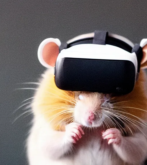 Image similar to a hamster wearing a VR headset on its head.