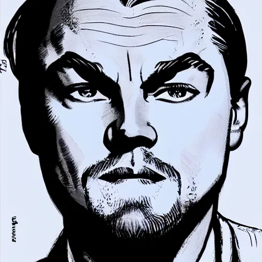 Image similar to “ leonardo dicaprio retro minimalist portrait by jean giraud, moebius starwatcher comic, 8 k ”