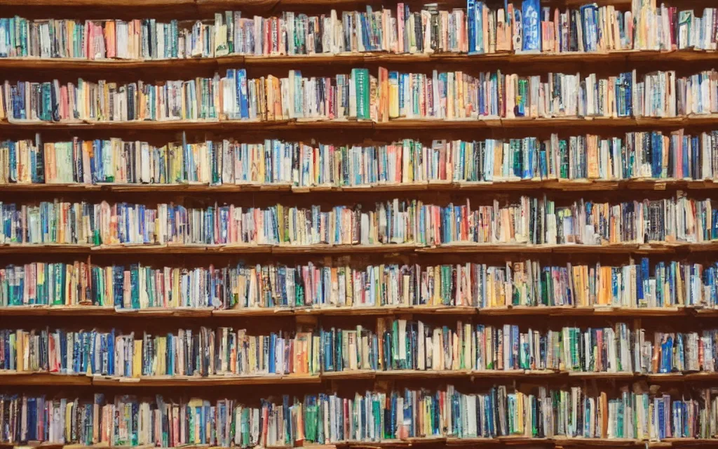 Prompt: bookseller shelves her books, highly detailed sharp focus bokeh art photography 8k 35mm film grain