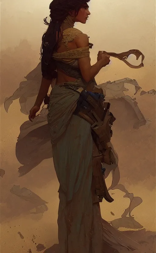 Prompt: a personification of the country syria, highly detailed, digital painting, artstation, concept art, sharp focus, illustration, art by greg rutkowski and alphonse mucha