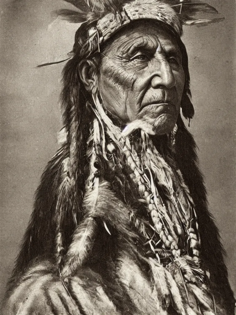 Image similar to Chief of the Native American tribe, portrait by David friedric