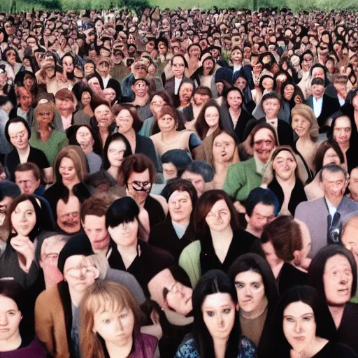 Image similar to a crowd of people everyone with the same face