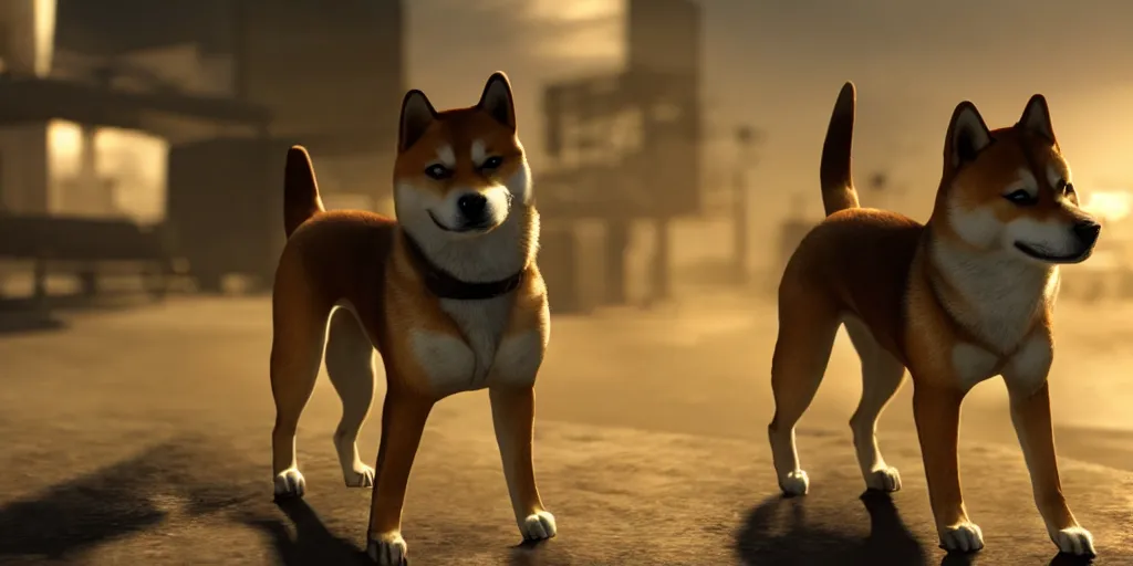 Image similar to A shiba inu dog in Call of Duty Vanguard, cinematic shot, dramatic lighting