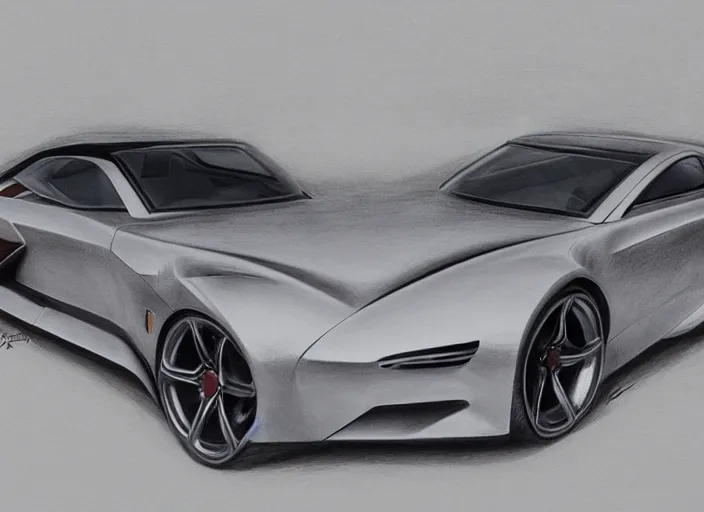 Image similar to concept non - coloring pencil drawing of a new car combined by two different genres.