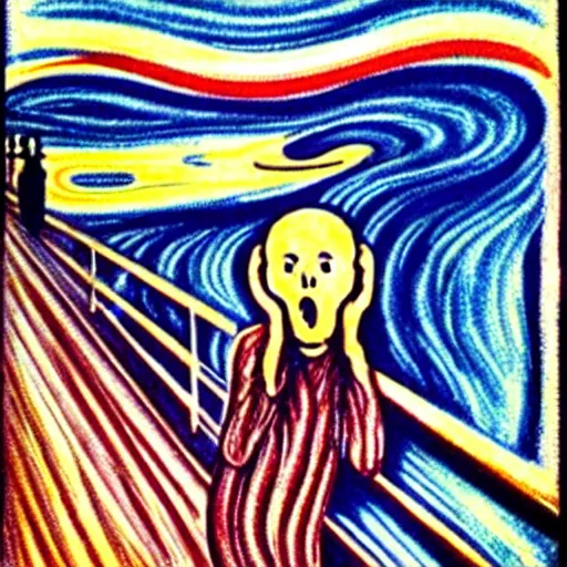 Image similar to the munch scream on a beach during a thunderstorm