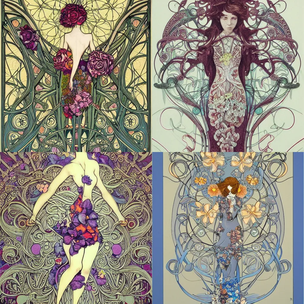 Prompt: flower, art nouveau, James jean, intricate detailing, balanced