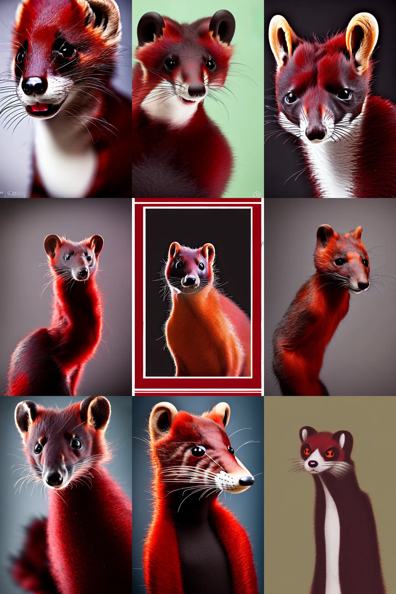 Prompt: photo studio portrait of a red - black weasel fursona