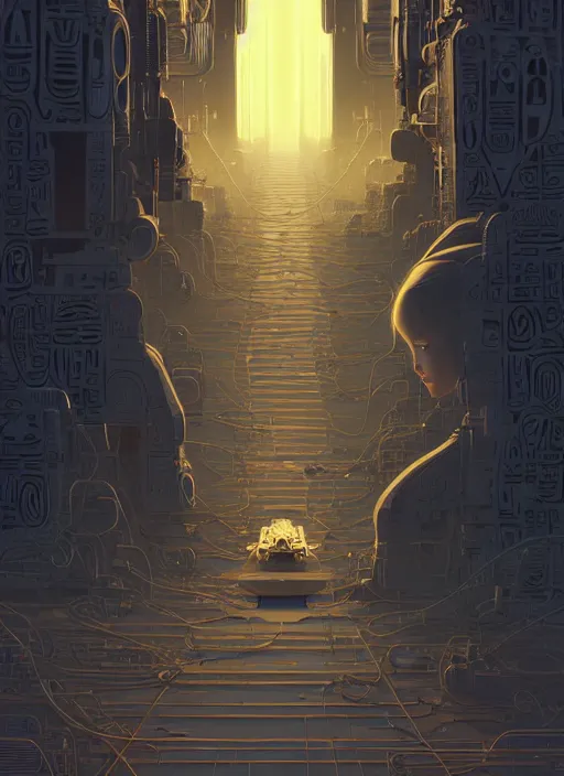 Image similar to highly detailed portrait of a robotoc cyborg long curly white hair egyptian tribal lady, stray wiring by atey ghailan, james gilleard, by joe fenton, by greg rutkowski, by greg tocchini, by kaethe butcher, 4 k resolution, gradient yellow, black and white color scheme!!! ( ( sandstorm robotic pyramid landscape background ) )