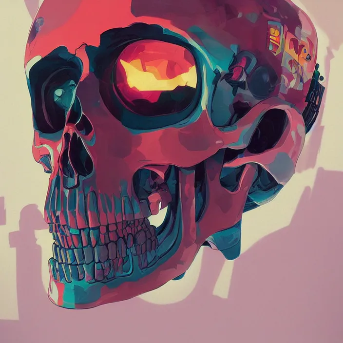 Image similar to a colorful comic noir illustration painting of a cyberpunk skull by sachin teng and sergey kolesov and sam yang. in style of 3 d art. hyper detailed, sharp focus, soft light. octane render. ray tracing. trending on artstation