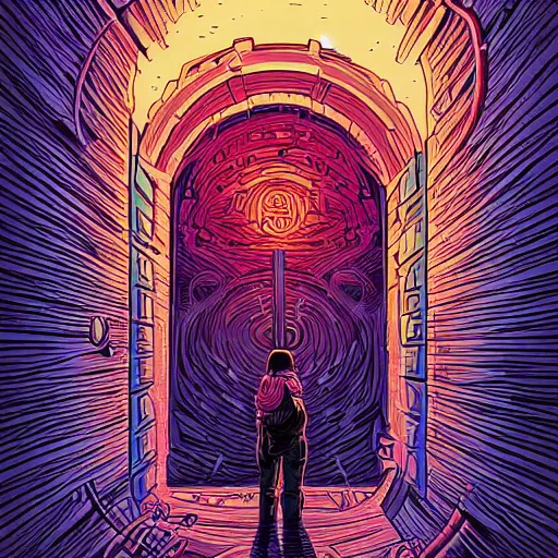 Prompt: a portal the shape of a human by dan mumford