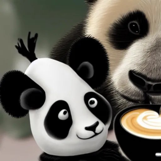 Prompt: a panda is making latte