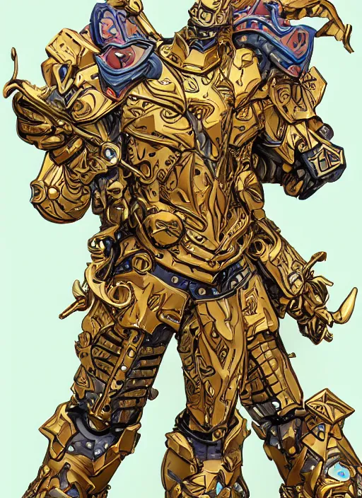 Prompt: gold paladin, james jean style, claymation style,