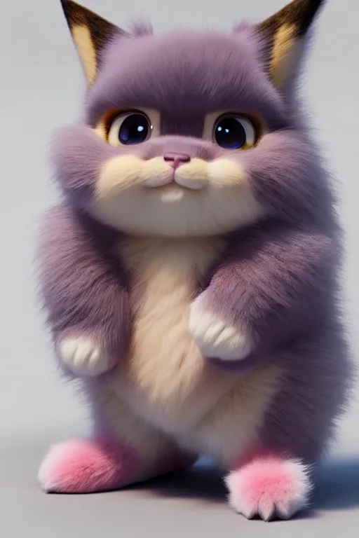 Prompt: high quality 3 d render hyperrealist very cute multicolor stripped fluffy! doe cat hybrid highly detailed, vray smooth, in the style of detective pikachu, hannah yata charlie immer, dramatic pink light, low angle, uhd 8 k, sharp focus