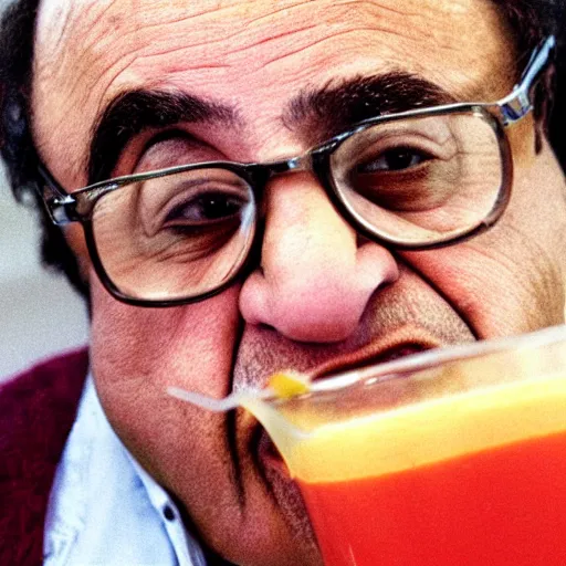 Image similar to Danny Devito drinking a smoothee