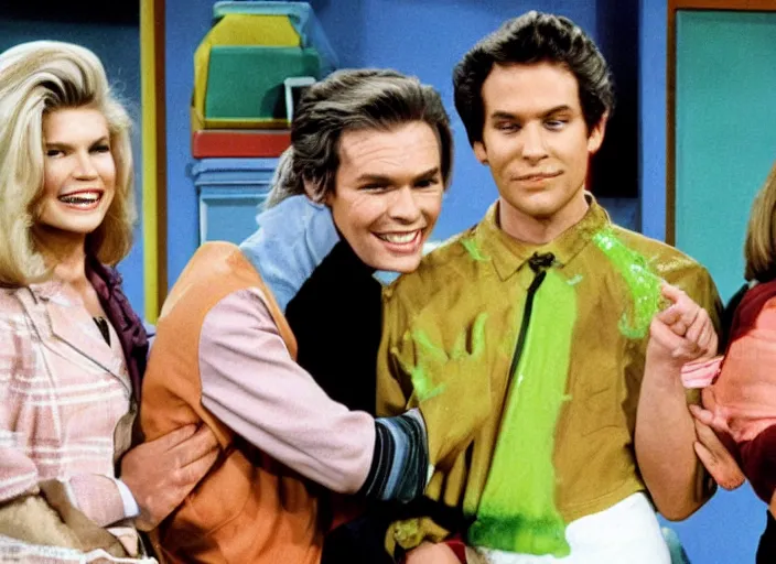 Image similar to the episode of Murphy Brown where everyone gets covered with nickelodeon slime hd