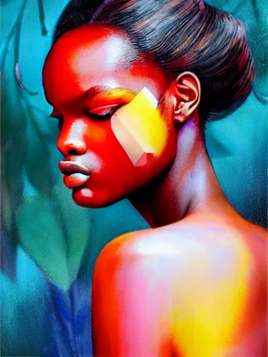 Image similar to double exposure portrait of duckie thot with a floral background : : painted by artgerm, karol bak, artur bordalo, sandra chevrier : : portrait, character, illustration, hyperrealism, photorealism,