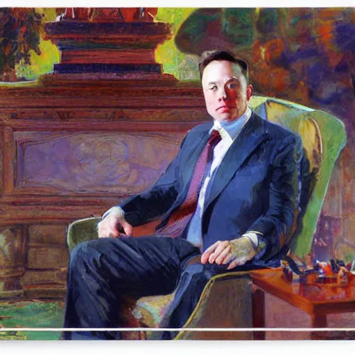 Image similar to elon musk, by colin campbell cooper