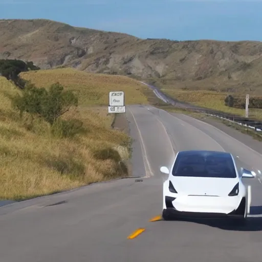 Image similar to Steam engined Tesla Model 3 on a rural highway