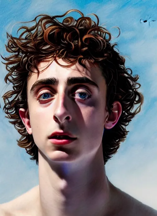 Prompt: hyperrealistic close-up TIMOTHEE CHALAMET as a Pleiadian! highly detailed concept art eric zener elson peter cinematic hard blue lighting high angle hd 8k sharp shallow depth of field, inspired by David Paul Cronenberg and Zdzisław Beksiński