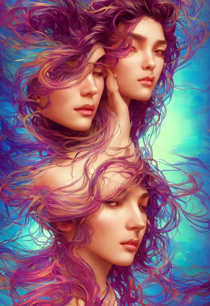 Prompt: beautiful, young woman, detailed gorgeous face, vaporwave aesthetic, synthwave, water waves, colorful, psychedelic, artstation, concept art, smooth, extremely sharp detail, finely tuned detail, ultra high definition, 8 k, unreal engine 5, ultra sharp focus, illustration, art by artgerm and greg rutkowski and alphonse mucha