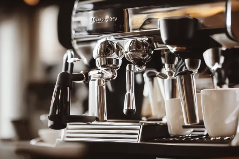 Prompt: professional photo of a high end espresso machine in a cafe, dof