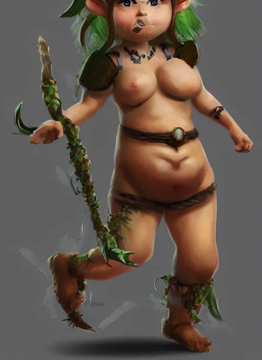 Image similar to Auka a fantasy charater Proto-Slavic mythology, A kind of mischievous forest spirit, small, pot-bellied, with round cheeks., full body, detailed and realistic, 4k, top-artstation, inspired blizzard games, octane render