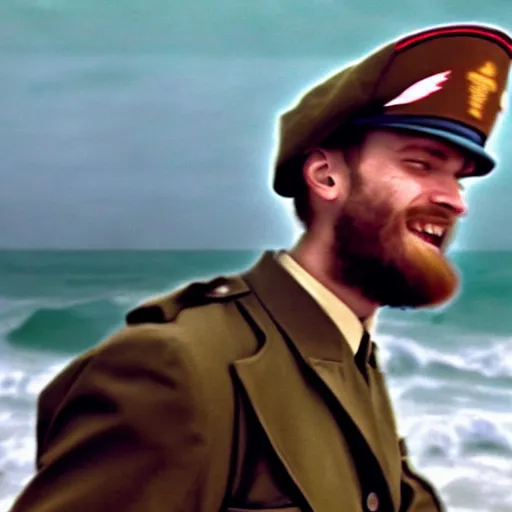 Image similar to A closeup of Pewdiepie storming the beaches of Normandy, 1945, Colourized