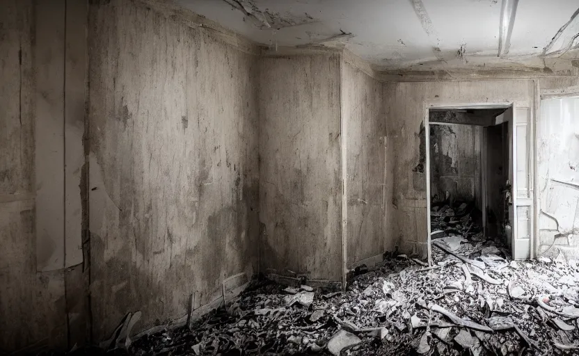 Image similar to high quality photo of a monster in the hallway of an old abandoned victorion house