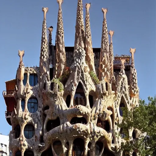 Image similar to A beautiful building Los artificios y el candor del hombre no tienen fin. Sabemos que hubo un día en que el pueblo de Dios buscaba el Nombre en las vigilias de la judería. by Antonio Gaudí intuitive