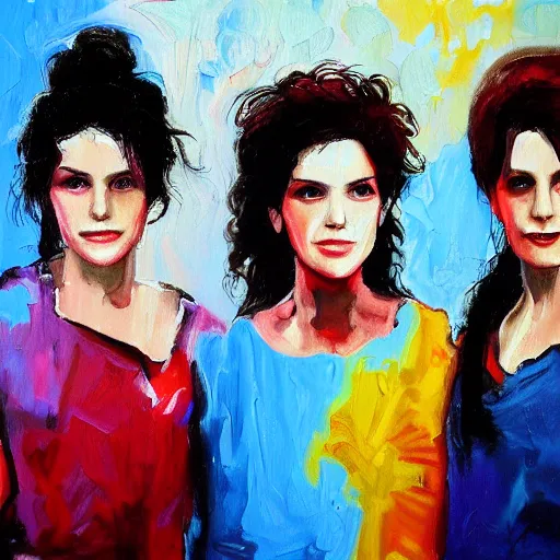 Image similar to a messy painting. Prince jealous of twin sisters Wendy and Susannah Melvoin. Nice use of colour. Trending on Artstation.