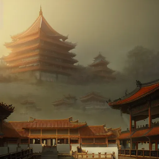 Image similar to beautiful render of tang dynasty, palaceby andreas rocha and greg rutkowski, trending on artstation, unreal engine, 8 k hd wallpaperjpeg artifact, blur, artfact