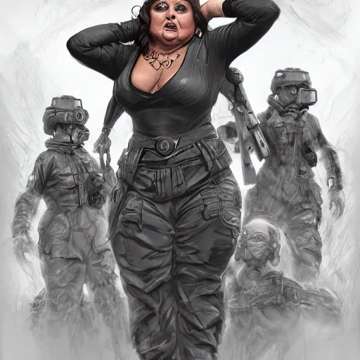 Prompt: abby lee miller as a military dictator, giving a speech to her troops by artgerm and wlop and scott fischer and seb mckinnon, digital art, highly detailed, wide shot, intricate, fantasy, mystical, sharp focus, Trending on Artstation HQ, deviantart, unreal engine 5, 4K UHD image