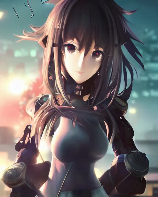 Image similar to portrait of anime girl in mechanic armor in night tokyo by makoto sinkai, perfect face, fine details