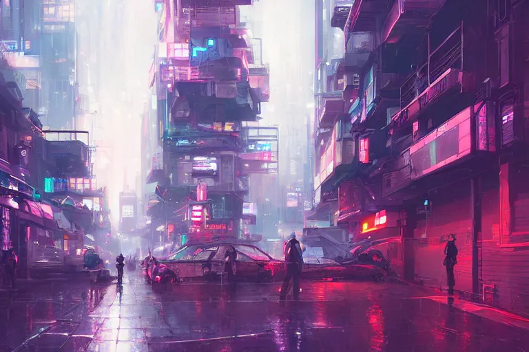 Image similar to cyberpunk street, by wlop, rain, poster, anime key visual, artstation