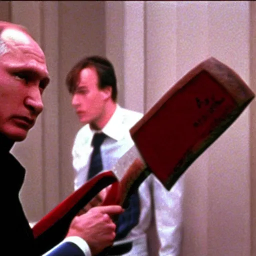 Image similar to Vladimir Putin with an axe in American Psycho (1999)