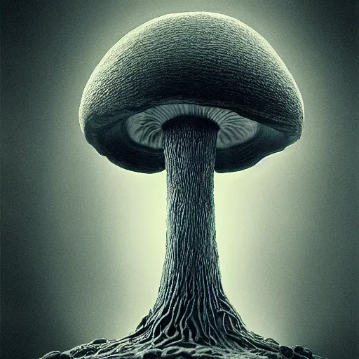 Image similar to mushroom man, fungus, freak show, surrealism, fractalism, strange, hyperdetailed, photorealistic, interesting, benoit b. mandelbrot, m. c. escher, patrick woodroffe, ernst fuchs, zdzisław beksinski, id magazine, octane, cinematic, hyperrealism, 8 k, depth of field, bokeh