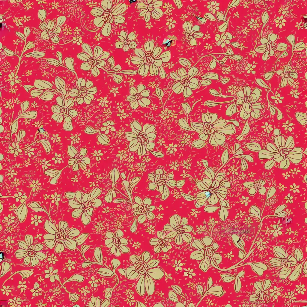 Image similar to vintage seamless wallpaper pattern. floral, colourful, print, design, red background, seamless, tileable, ornament.