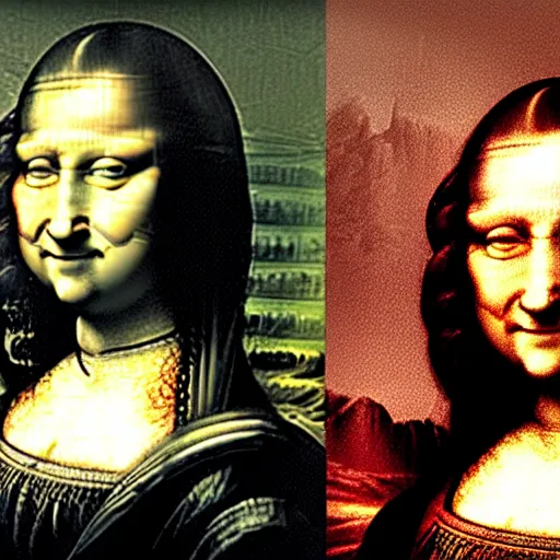 Prompt: monalisa la joconde laughing