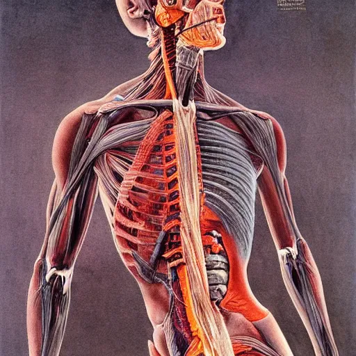 Prompt: human body anatomy by Beksiński, Zdzisław