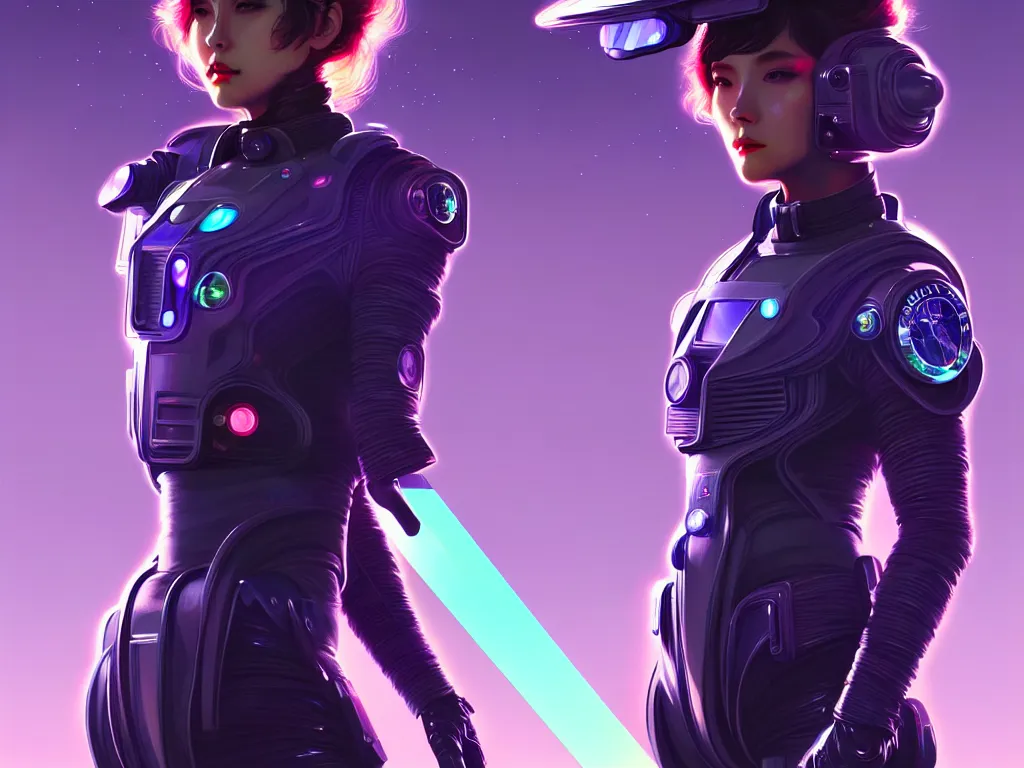 Prompt: portrait futuristic planet earth police uniform female, in a future huge spaceship internal, neon light, ssci - fi and fantasy, intricate and very very beautiful and elegant, highly detailed, digital painting, artstation, concept art, smooth and sharp focus, illustration, art by tan zi and ayanamikodon and alphonse mucha and wlop