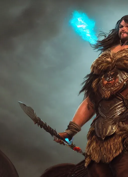 Prompt: A fantasy comic book style portrait painting of jack black as a Mystical Valkyrie, unreal 5, DAZ, hyperrealistic, octane render, RPG portrait, dynamic lighting